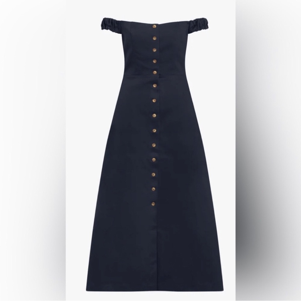 Favorite Daughter Lovesick off the shoulder navy dress 2